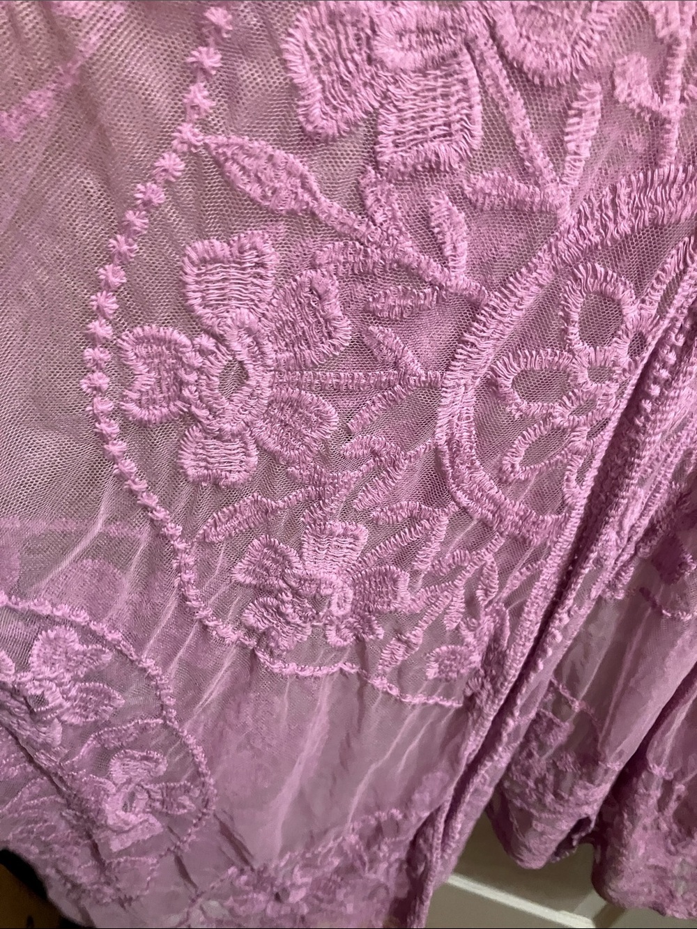 Sheer Lavender Embroidered Tie-Front Robe - Picture 5 of 7